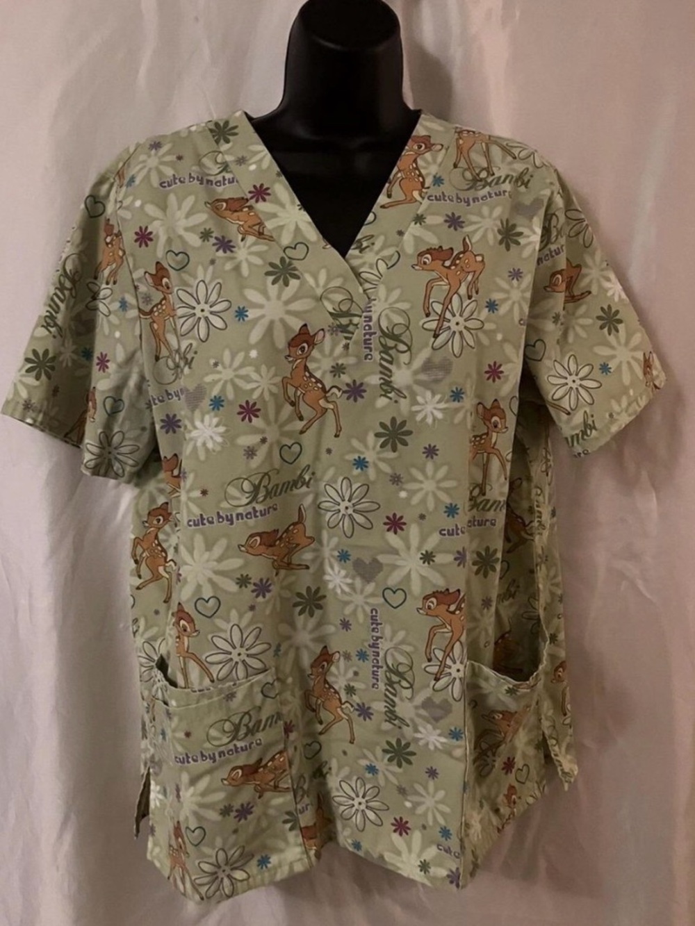 Light Green Bambi Print V-Neck Scrub Top